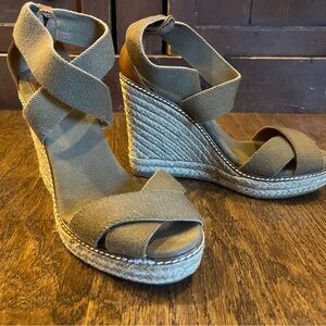 Tory Burch Olive Green Wedge Espradrille Sandals